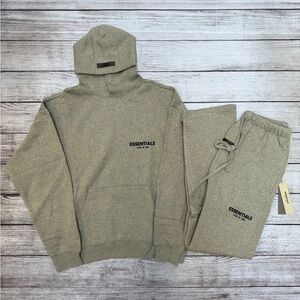 Essentials Fear of God Tracksuit Set Dark Oatmeal Fleece Hoodie Pants Size Large